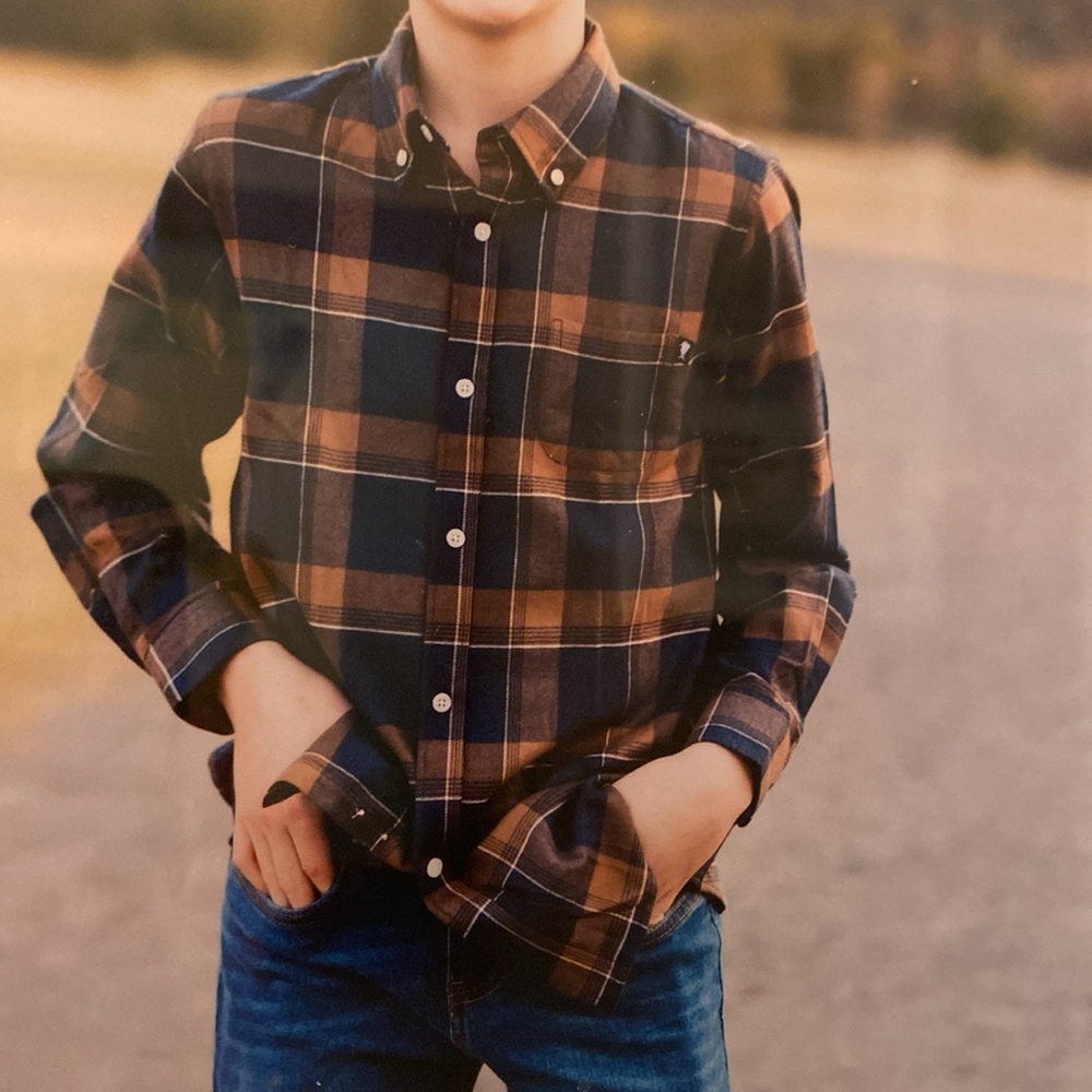 Boys Blue and Brown Plaid Shirt